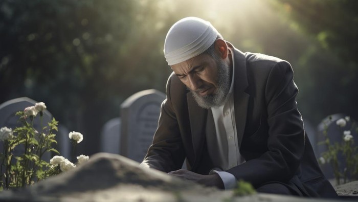 Ilustrasi muslim ziarah kubur.