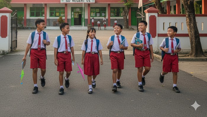 Ilustrasi siswa di Indonesia libur. (Gemini AI)