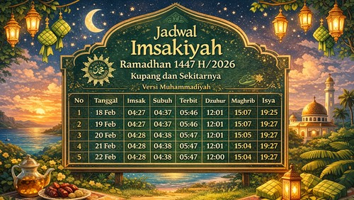 Jadwal Imsakiyah Ramadhan 1447 H/2026 Kupang dan Sekitarnya Versi Muhammadiyah. (Chat GPT)