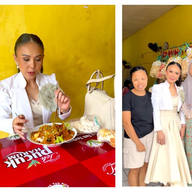 Yuni Shara Nongkrong di Warung Rujak Cingur, Netizen Salfok Outfitnya!