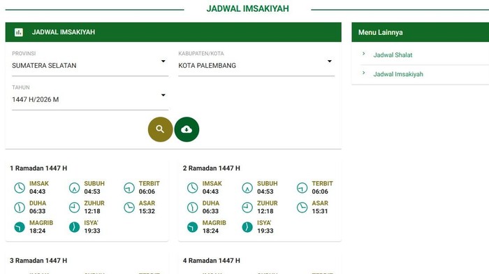 Jadwal Imsak di Palembang
