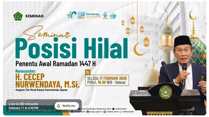 Live Streaming Posisi Hilal 1 Ramadan 1447 H