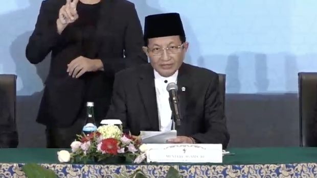 Menteri Agama RI, Nasaruddin Umar saat menyampaikan konferensi pers terkait penentuan 1 Ramadan 1447 Hijriah, hari ini, Selasa (17/2/2026). (Tangkapan Layar Youtube/Kemenag RI)