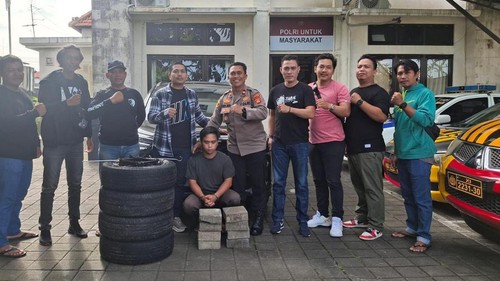 Polisi menangkap pria berinisial IGYPAP terkait kasus pencurian velg dan ban mobil di  Desa Cepaka, Kecamatan Kediri, Tabanan, Bali. (Foto: Dok.Istimewa)
