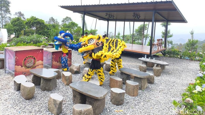 Suasana atraksi barongsai di kaki Gunung Ciremai