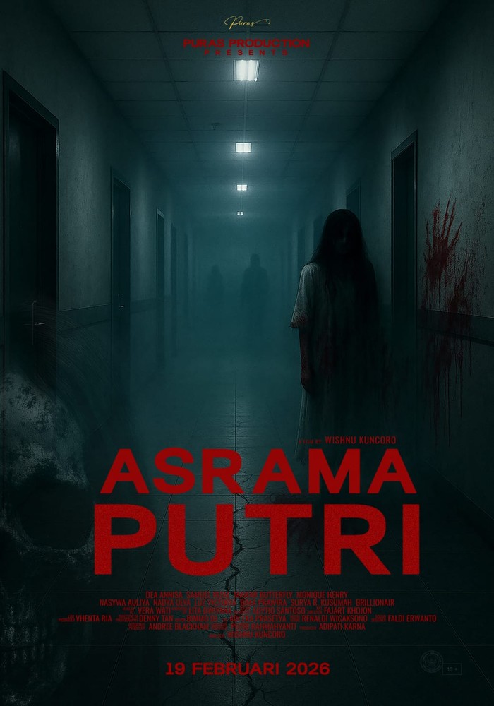 Film horor Asrama Putri dari Puras Production, disutradarai Wishnu Kuncoro, mengangkat kisah nyata kesurupan di Bogor. Rilis 19 Februari 2026.