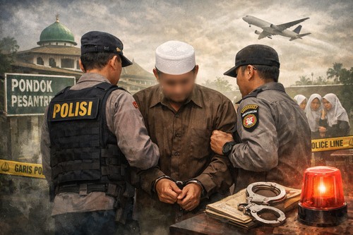 Ilustrasi pimpinan pondok pesantren ditangkap polisi. (Chat GPT)