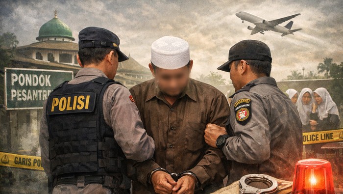 Ilustrasi pimpinan pondok pesantren ditangkap polisi. (Chat GPT)
