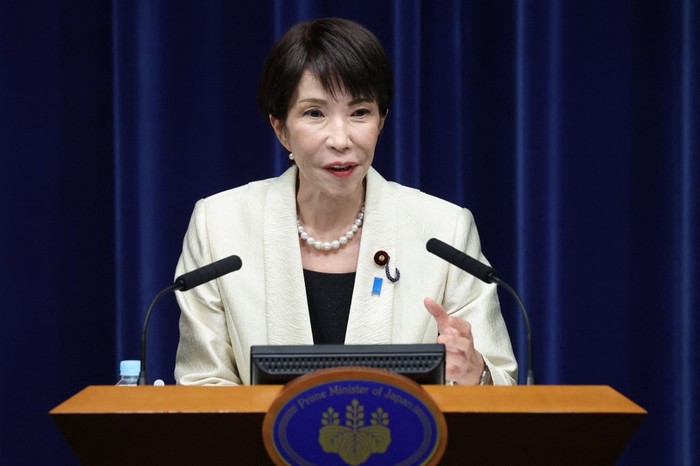 Japans Prime Minister Sanae Takaichi addresses a news conference at the Prime Ministers office in Tokyo on February 18, 2026. (Photo by Kiyoshi Ota / POOL / AFP)