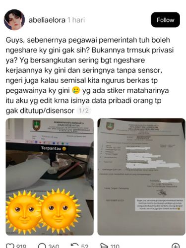 Tangkapan layar di Thread soal petugas membagikan dokumen milik eks pembalap F1 Rio Haryanto.
