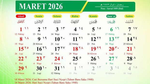 Kalender Maret 2026 Kemenag