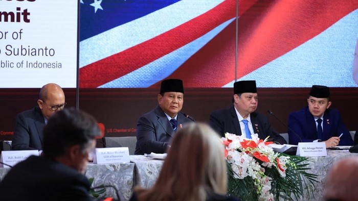 Prabowo dalam acara Business Summit di US Chamber of Commerce, Washington DC, Amerika Serikat, Rabu (18/2/2026) waktu setempat.