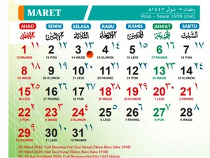 Kalender Maret 2026: Tanggal Merah, Libur Lebaran, Cuti Bersama, dan Hari Besar