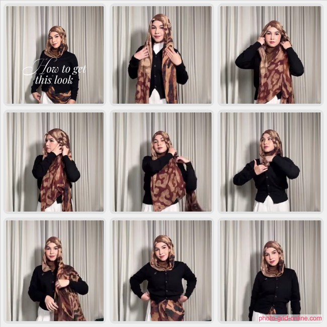 Tutorial hijab pashmina print.