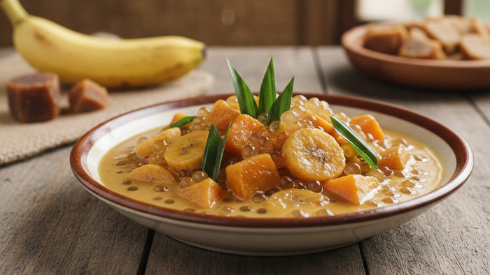 Ilustrasi kolak untuk takjil buka puasa Ramadhan.