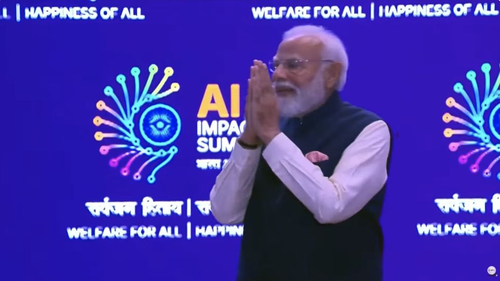 Perdana Menteri India Narendra Modi saat menghadiri The India AI Impact Summit 2026 di India, Jumat (20/2/2026). (Tangkapan Layar Youtube/ IndiaAI)
