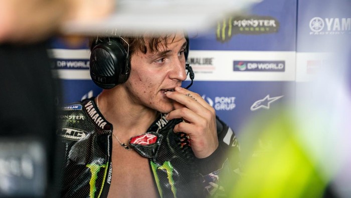 BURIRAM, THAILAND - FEBRUARY 21: Fabio Quartararo of France and Monster Energy Yamaha MotoGP™ Team insides his garage during MotoGP Testing at Chang International Circuit on February 21, 2026 in Buriram, Thailand. (Photo by Steve Wobser/Getty Image