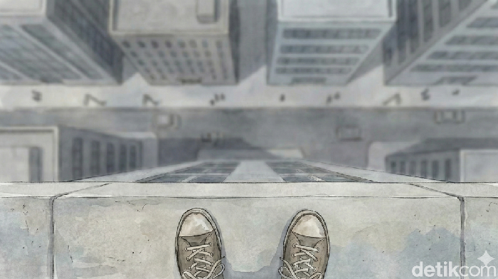 Ilustrasi bunuh diri lompat dari bangunan tinggi.