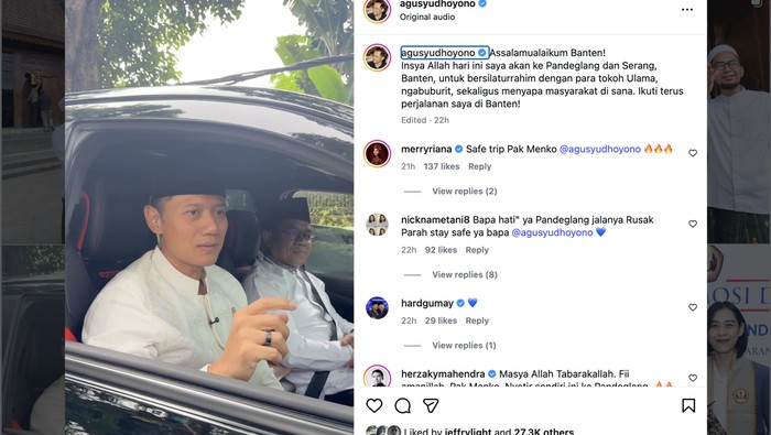 Menteri Koordinator Bidang Infrastruktur dan Pembangunan Kewilayahan Agus Harimurti Yudhoyono (AHY) ngabuburit naik mobil pickup Ford Ranger Raptor