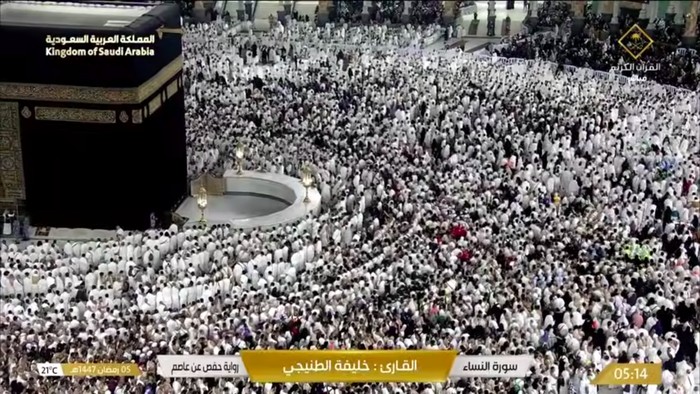 Suasana umrah hari ke-5 Ramadan 2026, Minggu (22/2/2026) sekitar pukul 05.00 waktu Arab Saudi.