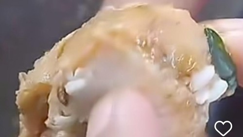 Potongan daging ayam MBG yang diduga terdapat ulat.