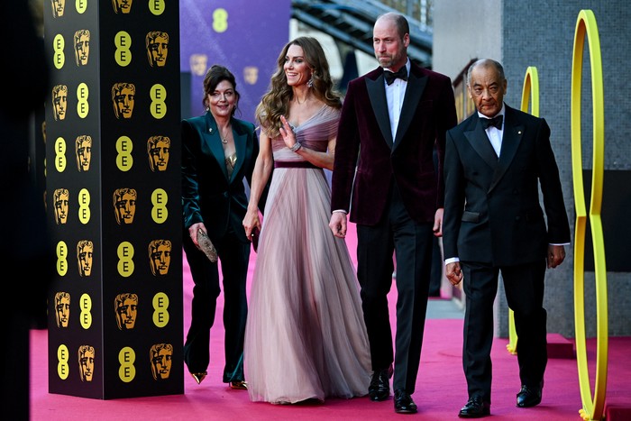 Britains William, Prince of Wales, and Catherine, Princess of Wales, arrive with Jane Millichip, CEO of the British Academy of Film and Television Arts and Lord-Lieutenant of Greater London Ken Olisa to the BAFTA Film Awards 2026, at the Royal Festival Hall, Southbank Centre, in London, Britain, February 22, 2026, REUTERS/Jaimi Joy/Pool