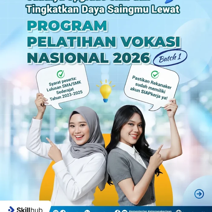 Kemnaker buka pendaftaran Prorgam Pelatihan Vokasi Nasional 2026 Batch 1.