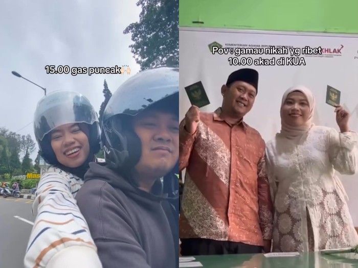 Viral pasangan pengantin menikah di KUA, setelah itu sore harinya langsung motoran untuk bulan madu ke Puncak, Bogor, Jawa Barat.