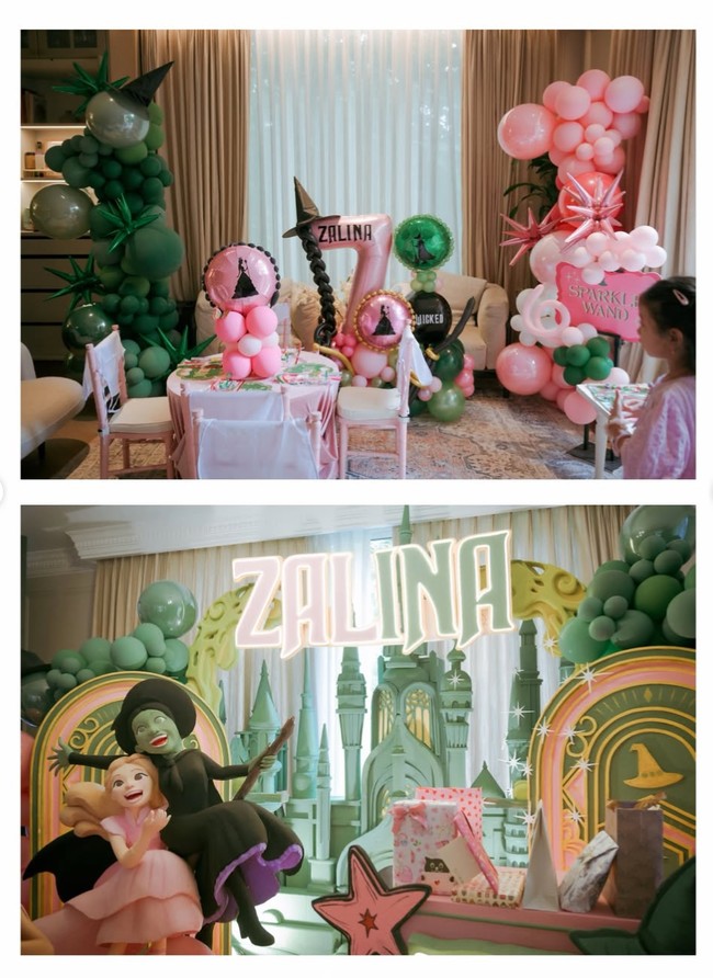 Zalina Raine Wyllie baru saja berulang tahun yang ke-7. Tahun ini perayaan ulang tahun putri Raisa dan Hamish itu digelar dengan mengusung tema film Wicked. Foto: Instagram/@raisa6690
