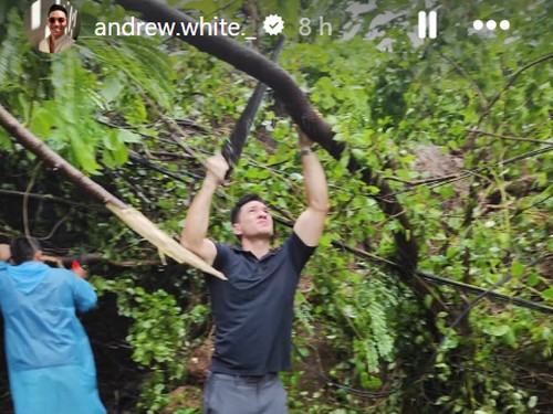 Andrew White bantu evakuasi Pohon Tumbang di Dusun Batur Sari, Selasa (24/2/2026). (Tangkap Layar Instagram Story @andrew.white._)