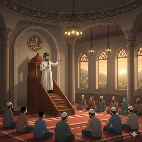 Ilustrasi kultum dan khutbah di masjid. (Gemini AI)