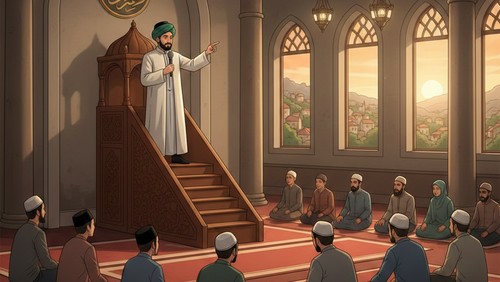 Ilustrasi kultum dan khutbah di masjid. (Gemini AI)