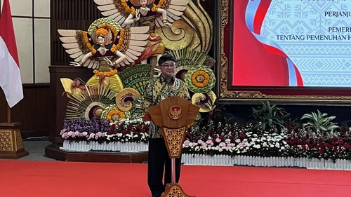 Mendikdasmen Abdul Muti saat pidato di Kantor Gubernur Bali, Selasa (24/2/2026). Rizki Setyo