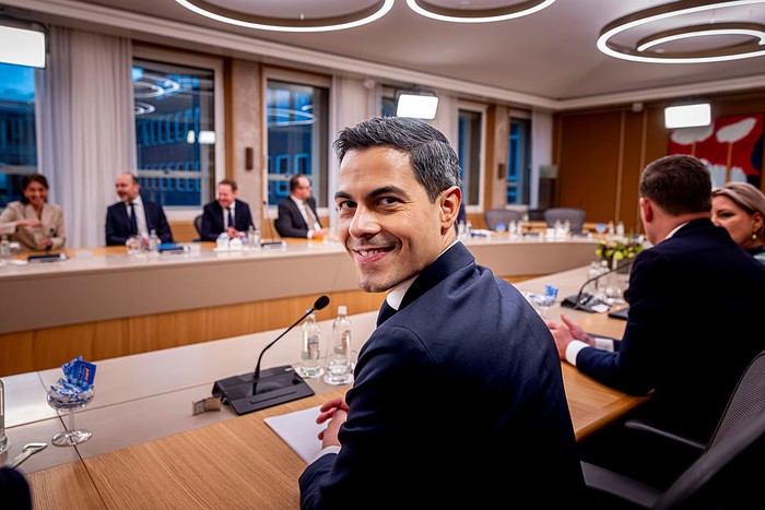 THE HAGUE, NETHERLANDS - FEBRUARY 23: Prime Minister Rob Jetten during his first cabinet meeting after the start of Cabinet Jetten I February 23, 2026 in The Hague, Netherlands.  (Photo by Patrick van Katwijk/Getty Images)