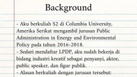 Tasya menjabarkan background saat mendapatkan beasiswa LPDP. Saat mendaftar dirinya sudah bekerja di bidang industri kreatif. Dia menjabarkan alasan mengambil jurusan Administration in Energy and Enviromental Policy dan tujuan kuliah. Foto: Instagram @tasyakamila