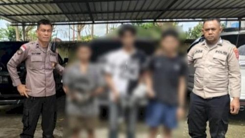 Tiga remaja pencuri sejumlah barang elektronik saat ditangkap polisi di Kelurahan Fatukoa, Kecamatan Maulafa, Kota Kupang, NTT, Senin (23/2/2026). (Dok. Polsek Maulafa)
