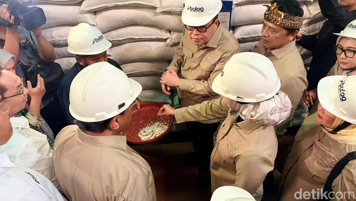 Wakil Ketua Komisi IV Alex Indra Lukman saat melihat kondisi stok beras di gudang Bulog Sumsel Babel
