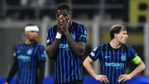 MILAN, ITALY - FEBRUARY 24:  Marcus Thuram of Inter react with disappointment during the UEFA Champions League 2025/26 League Knockout Play-off Second Leg match between FC Internazionale Milano and FK Bodo/Glimt at Stadio San Siro on February 24, 2026 in Milan, Italy. (Photo by Image Photo Agency/Getty Images)