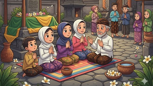 Ilustrasi berziarah ke makam Wali Pitu di Bali. (Google AI)