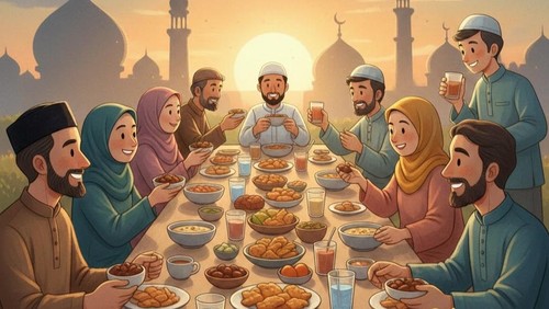 Ilustrasi buka puasa. (Gemini AI)