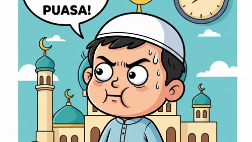 Ilustrasi menelan ludah saat berpuasa (AI Google)