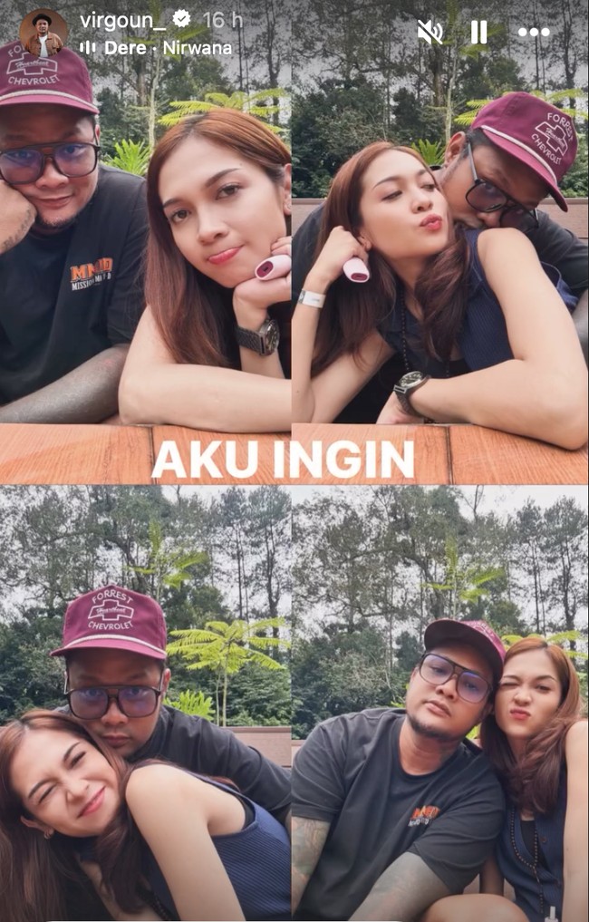 Setelah gosip pernikahan beredar, Virgoun terlihat mengunggah foto kebersamaannya dengan Lindi ke Instagram Story. Keduanya tampak mesra berpose bersama. Foto: Instagram/@virgoun_