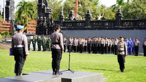 Polres Gianyar menggelar Apel Satkamtibmas untuk menjaga kondusifitas selama bulan Ramadan