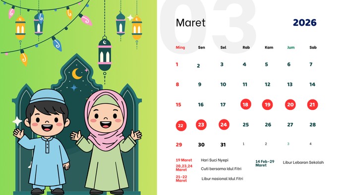 Jjadwal cuti bersama, libur nasional, dan libur sekolah Idul Fitri 2026