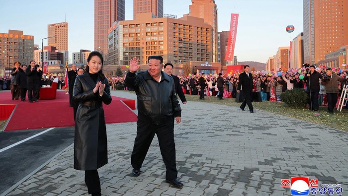North Korean leader Kim Jong Un and his daughter Kim Ju Ae attend a completion ceremony for the 10,000-unit housing complex in the fourth phase of the Hwaseong District, in Pyongyang, North Korea, February 16, 2026, in this picture released February 