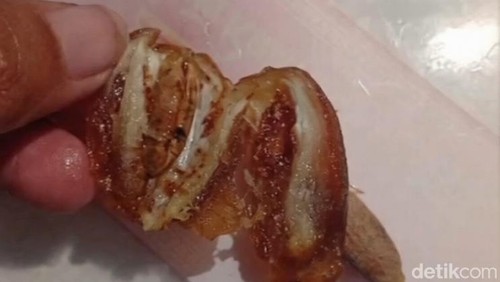 Ulat berukuran kecil muncul dari kurma yang merupakan Menu MBG di salah satu SMP di Mataram, NTB.