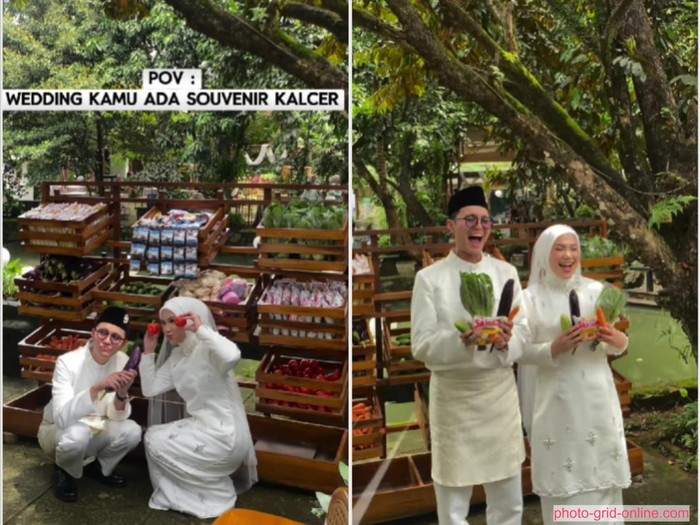 Pengantin ini menyediakan souvenir unik berupa sayuran segar yang bisa dibawa pulang oleh tamu undangan.