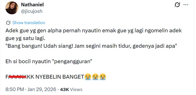 Gen Alpha dikenal sebagai generasi yang kalau ngomong apa adanya dan asal jeplak. Kadang, ngobrol sama mereka suka bikin geleng kepala dan ngakak.