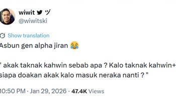 Kakak nggak mau nikah kenapa? Kalau nggak nikah dan nggak punya anak, siapa yang doain kakak kalau kakak masuk neraka nanti? kata anak Negeri Jiran. Foto: X/wiwitski