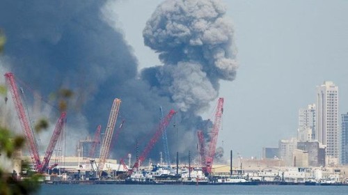 Smoke rises in the sky after blasts were heard in Manama, Bahrain. Photograph: Reuters